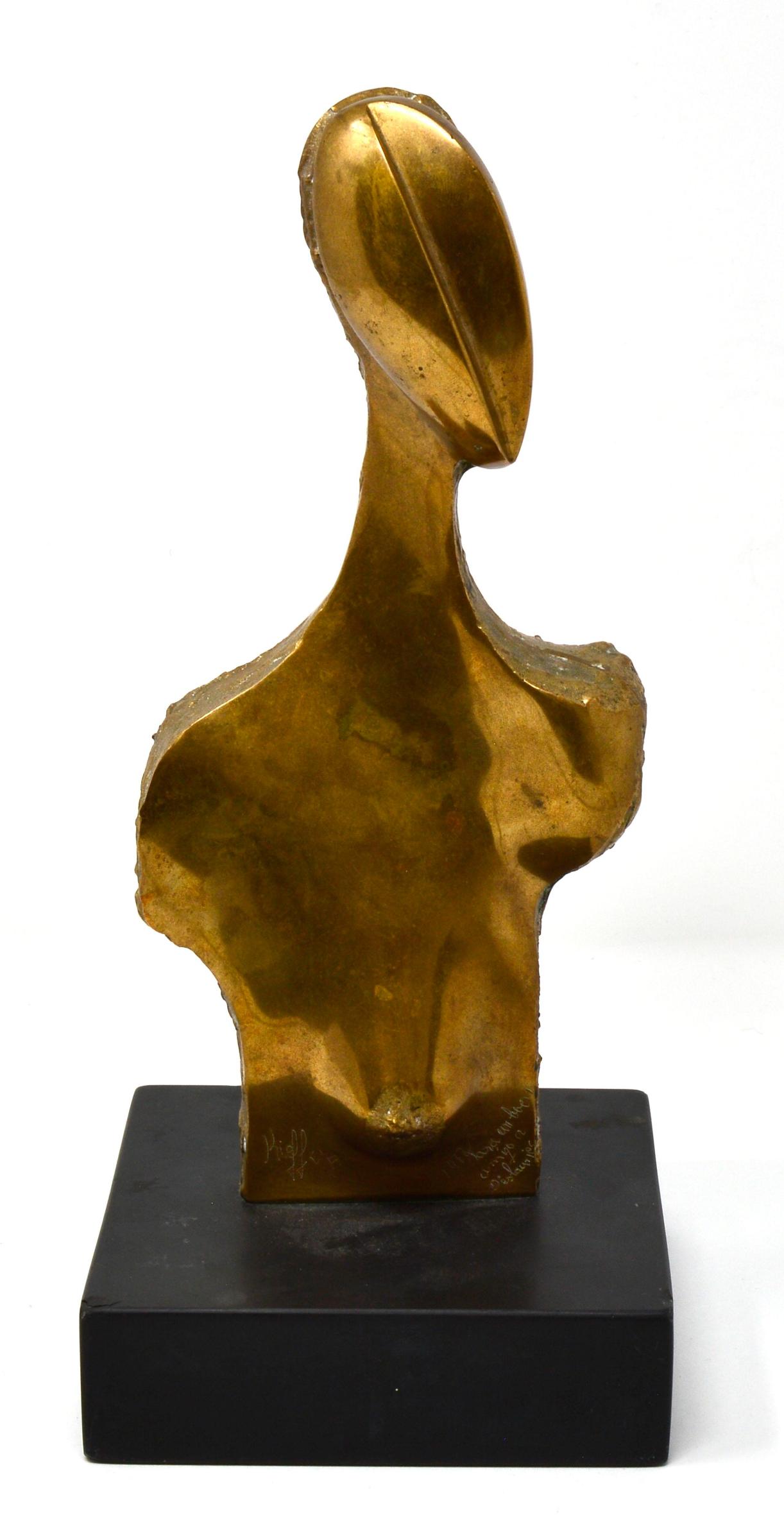 Kieff Grediaga - sculpture en bronze poli sur une base en pierre, signée et numérotée E/A, datée 1972 et inscrite, 30,5 cm de haut