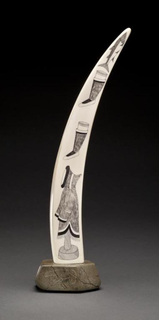 Innuki Oqutaq (1926-1986) - Engraved Tusk on a Base, C. early-mid 1970s