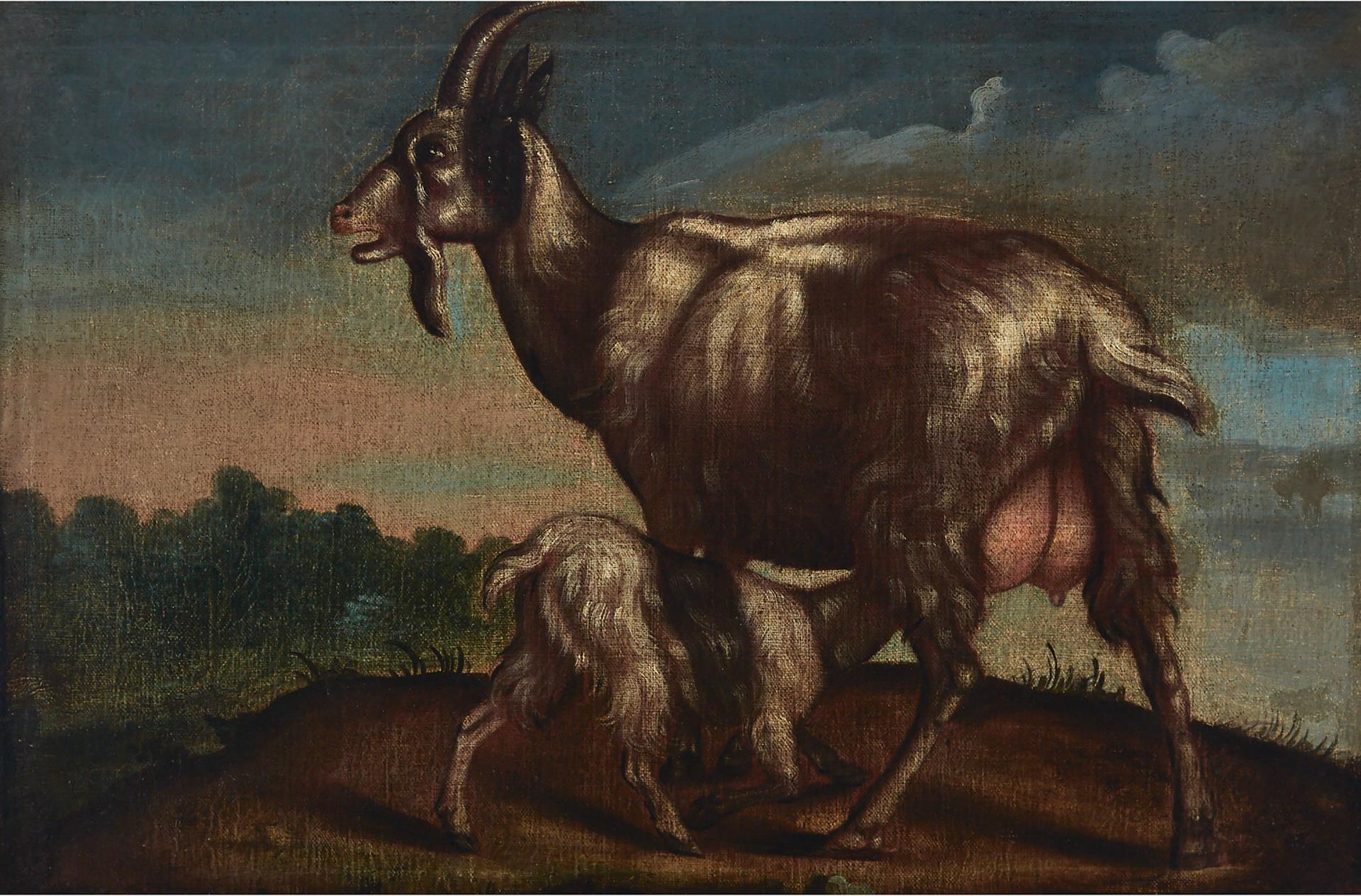 Circle of Jan Thomas I Roos - Goat Nursing Her Kid