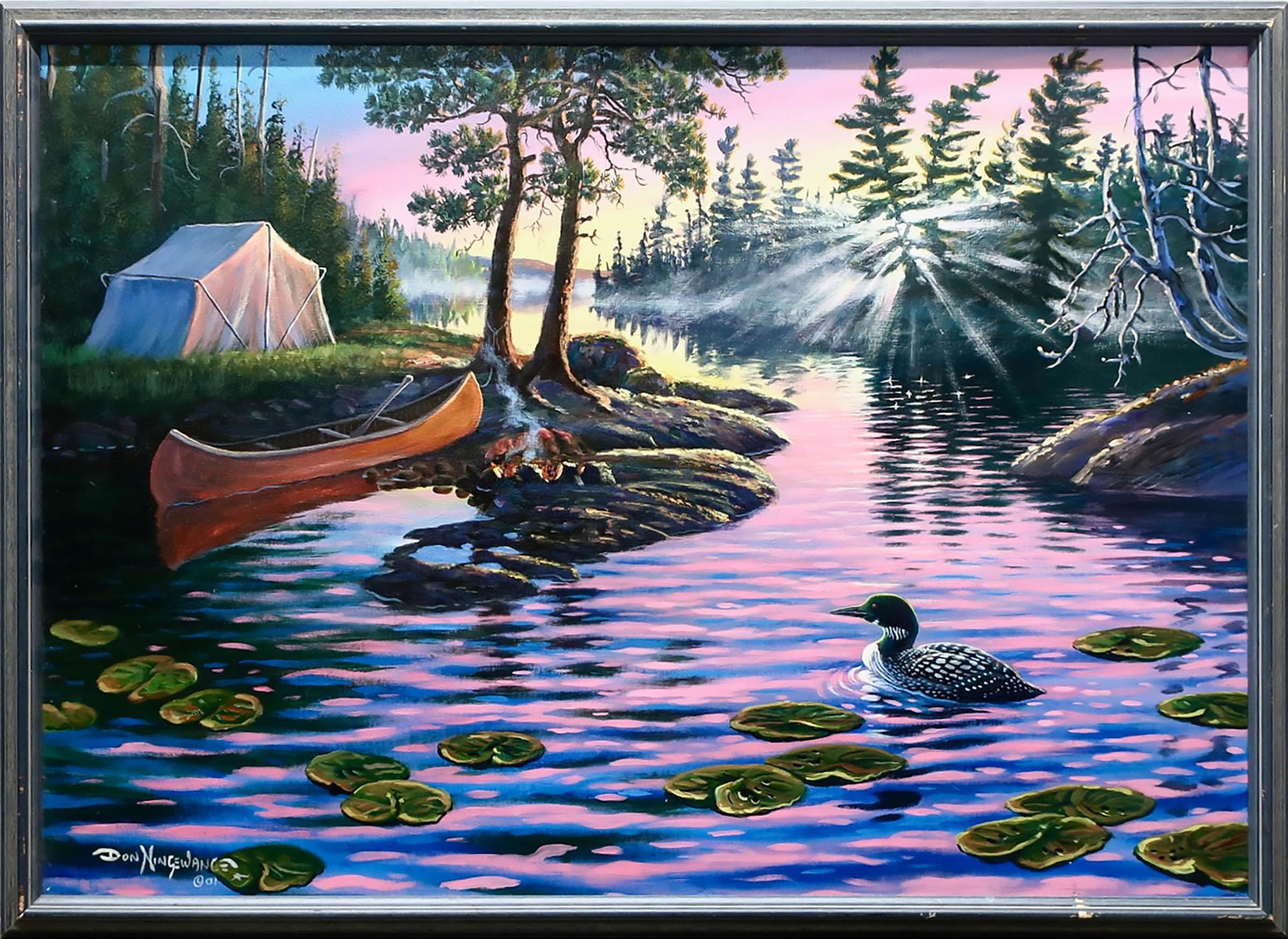 Don Ningewance (1948) - Untitled (Encampment At Sunset)
