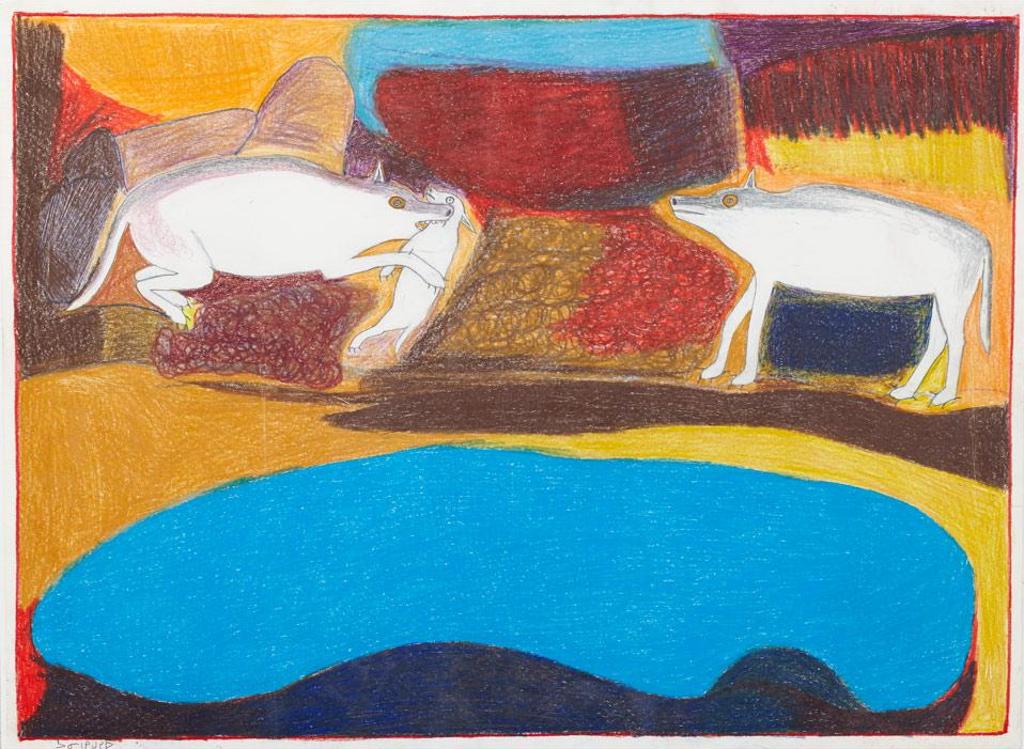 Janet Kigusiuq (1926-2005) - Untitled (Wolf With Prey)