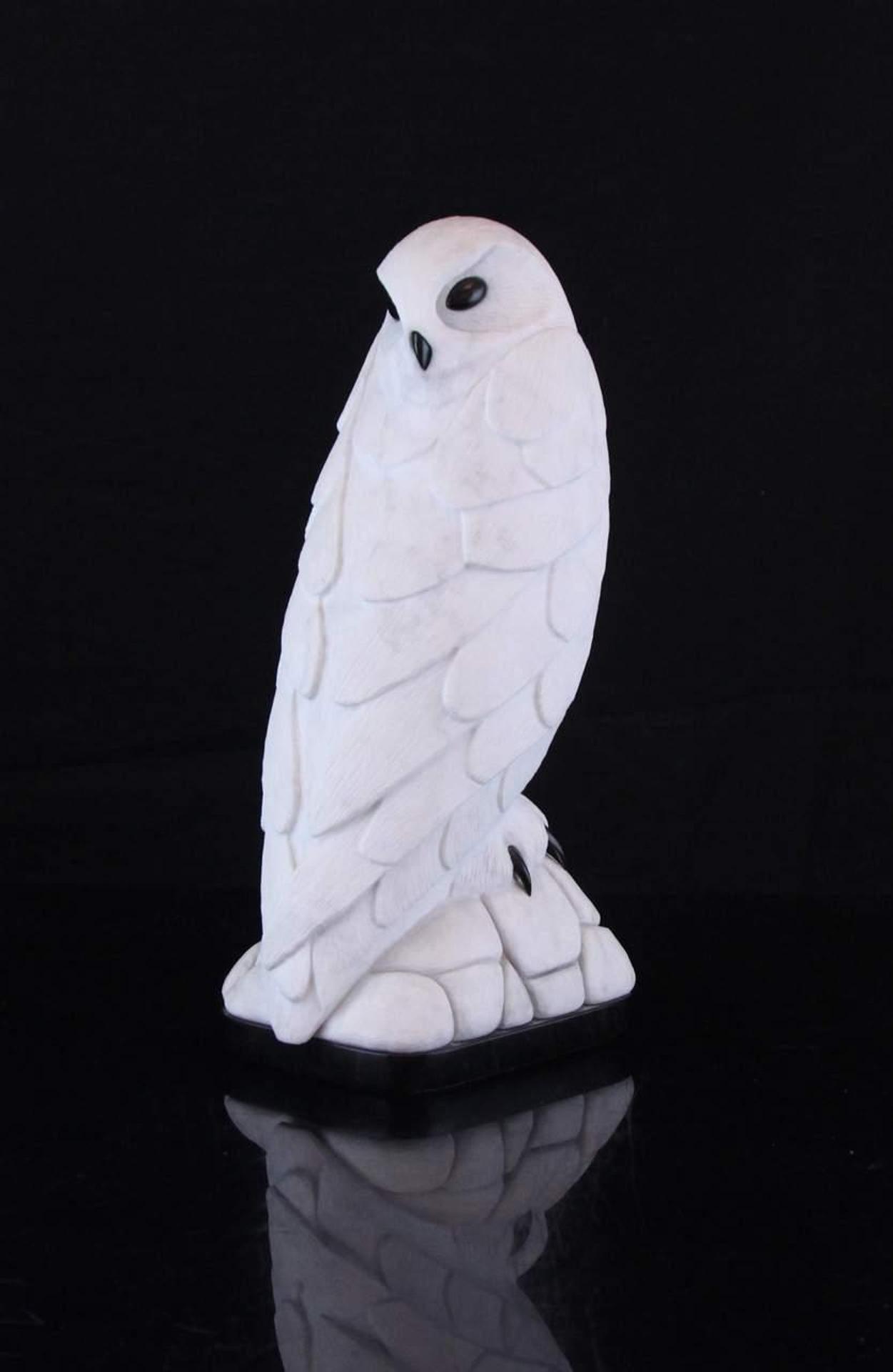 David Clancy (1950) - a white marble and obsidian carving of an owl