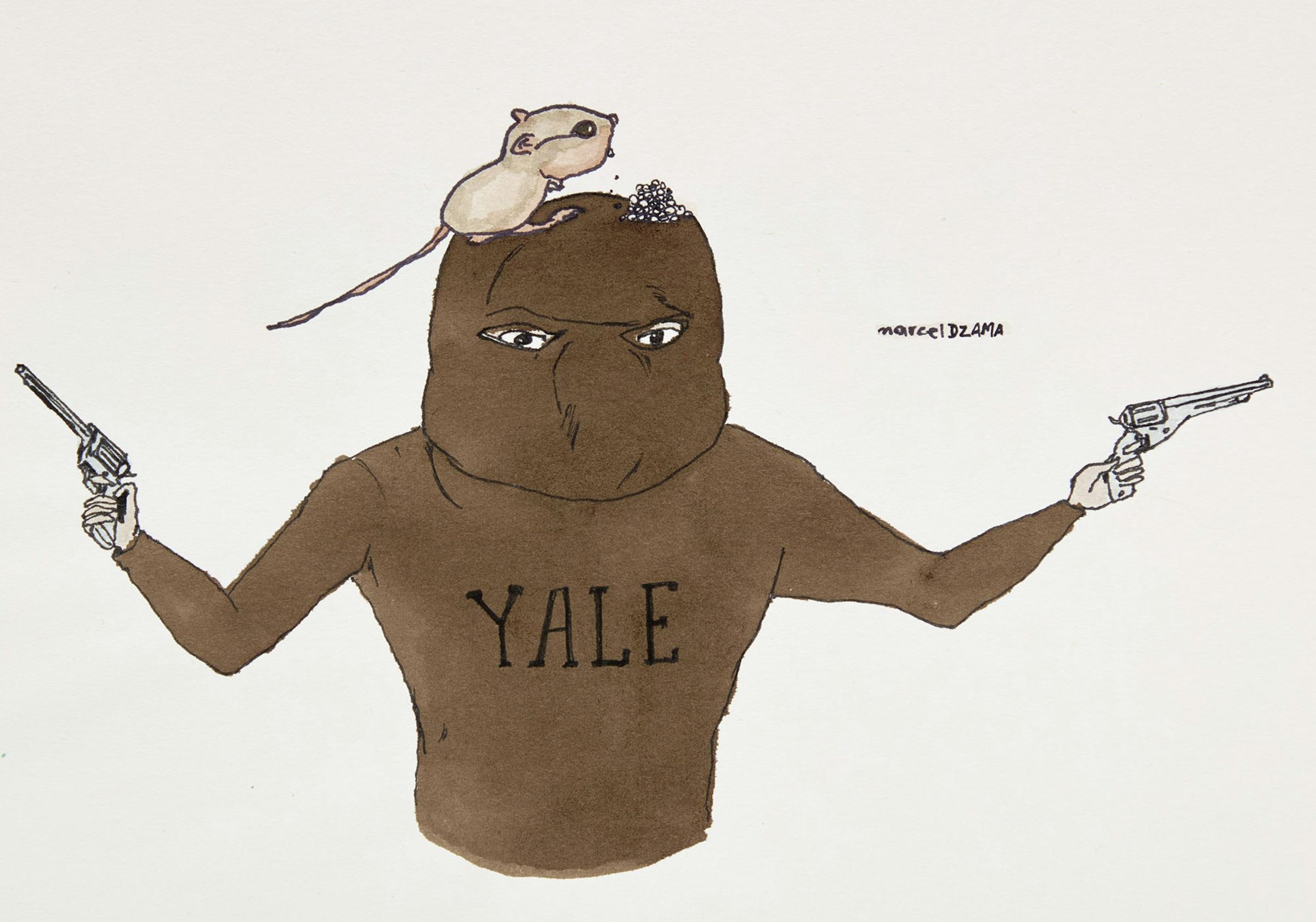 Marcel Dzama (1974) - Hooded Yale Man with Two Six Shooters and a Rat