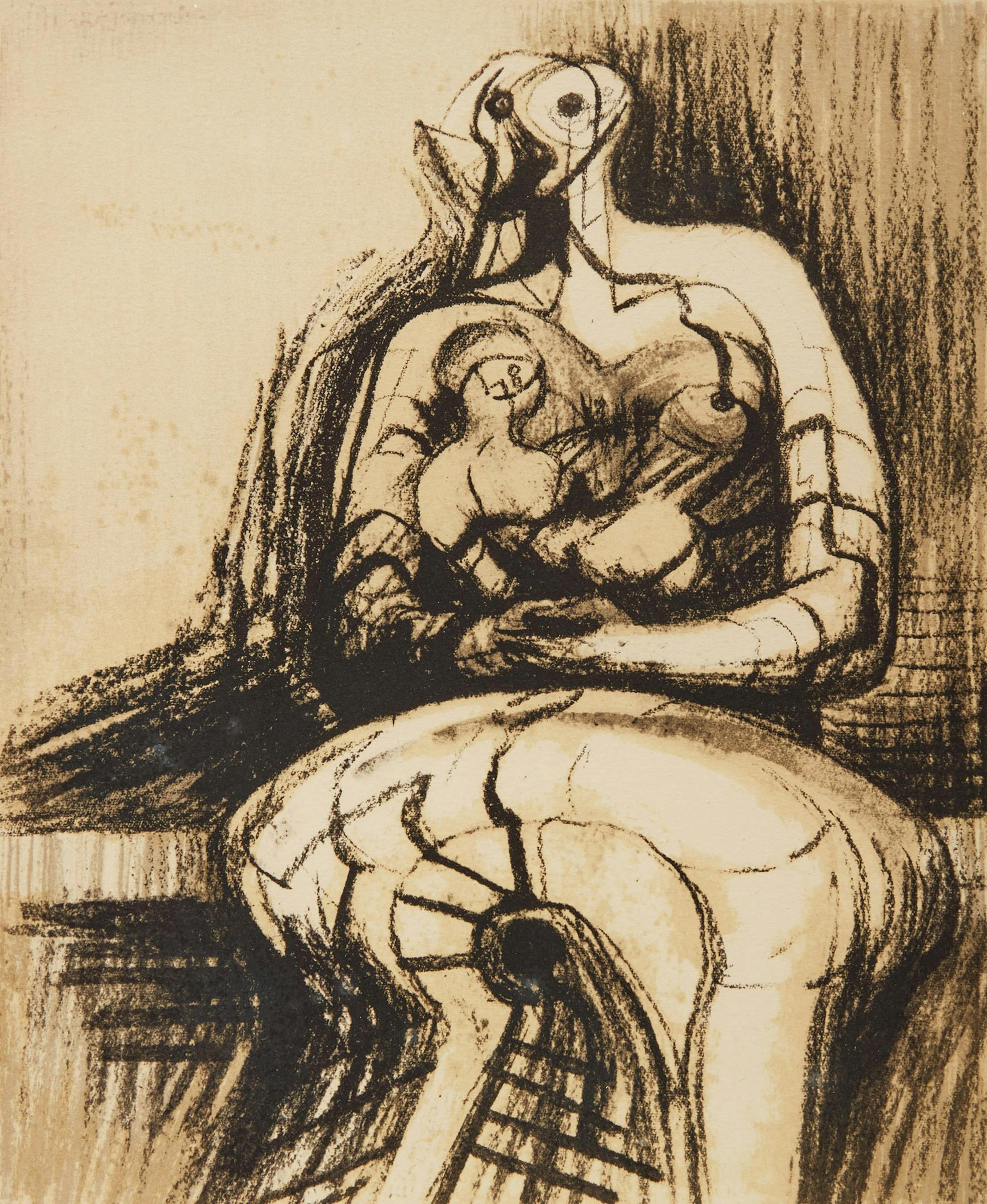 Henry Spencer Moore (1898-1986) - Seated Mother and Child (Cramer 437)