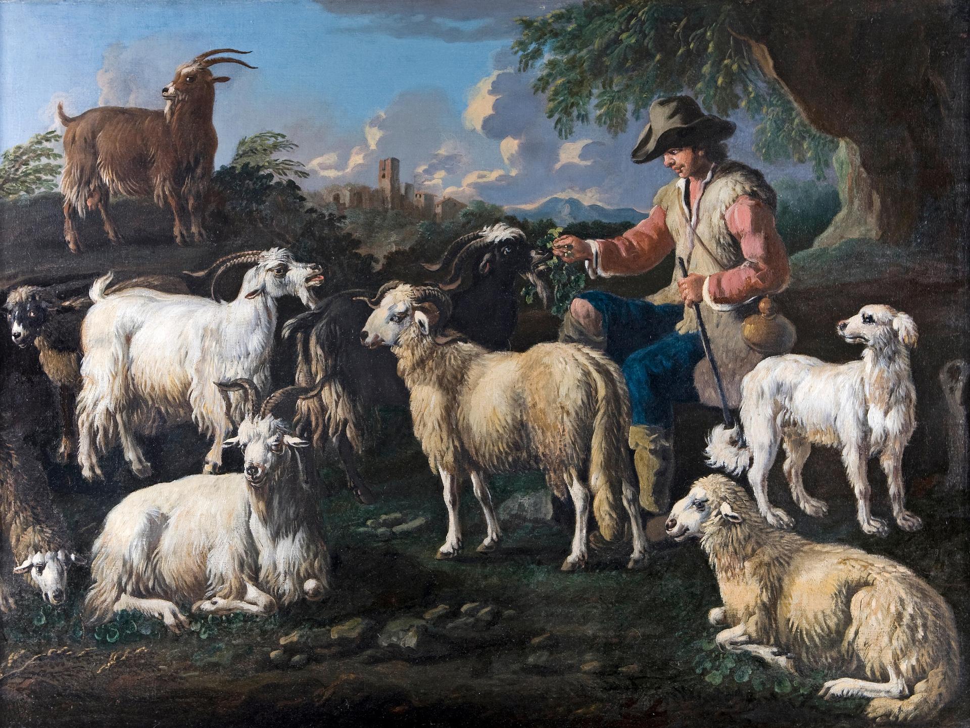 Philipp Peter Roos - Shepherd with sheep and goats in a landscape