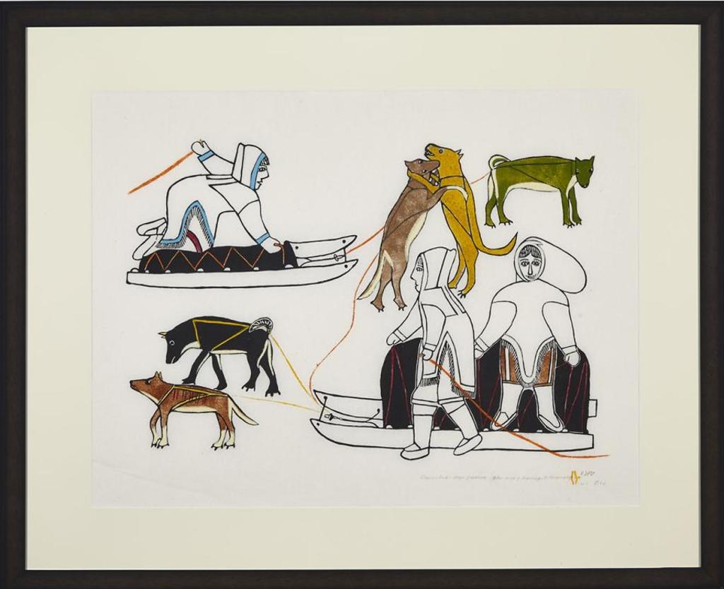 Janet Kigusiuq (1926-2005) - Ogeratuk - Dogs Fighting; Bird Woman