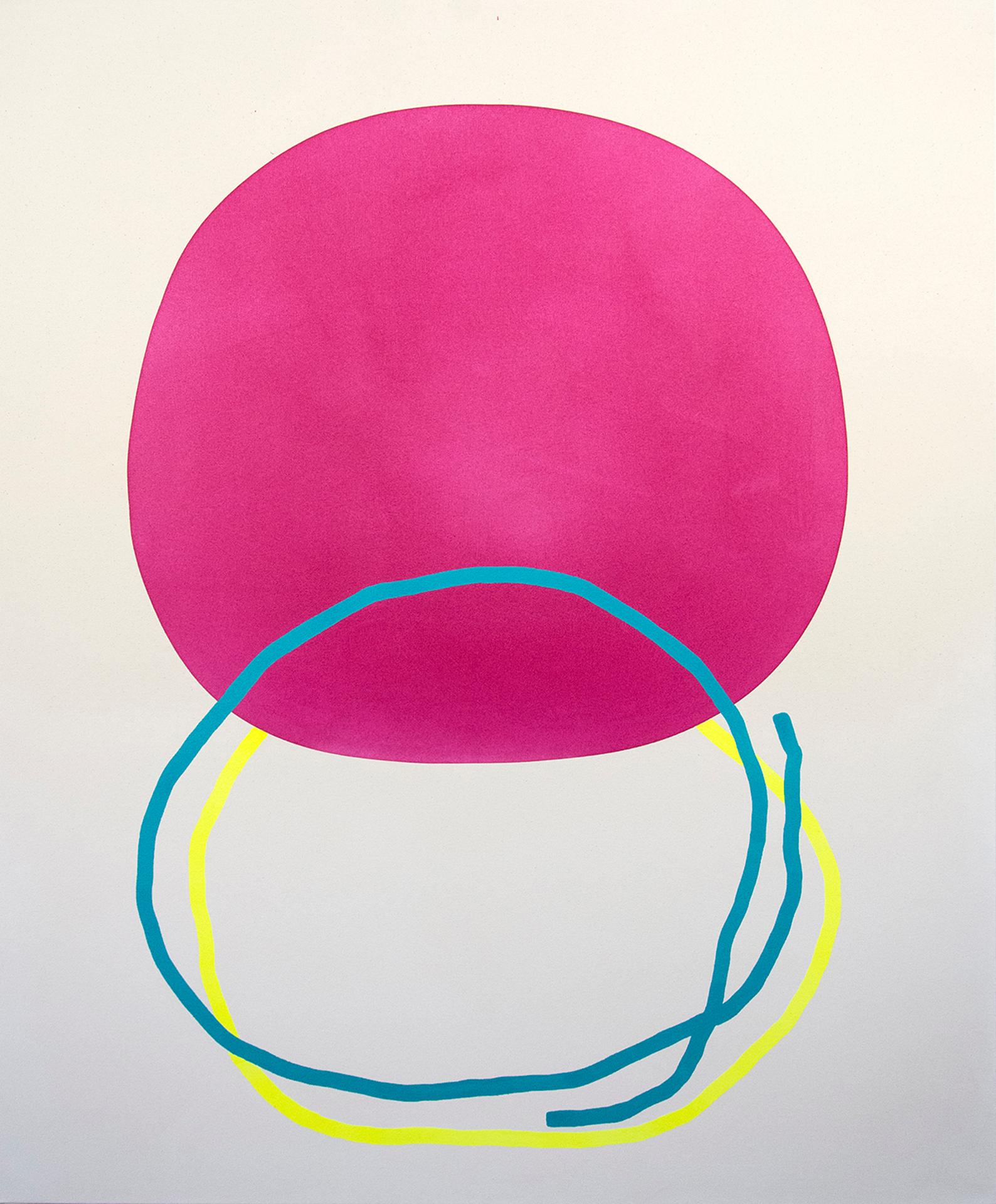 Aron Hill - Magenta Circle with Blue and Yellow Lines, 2019