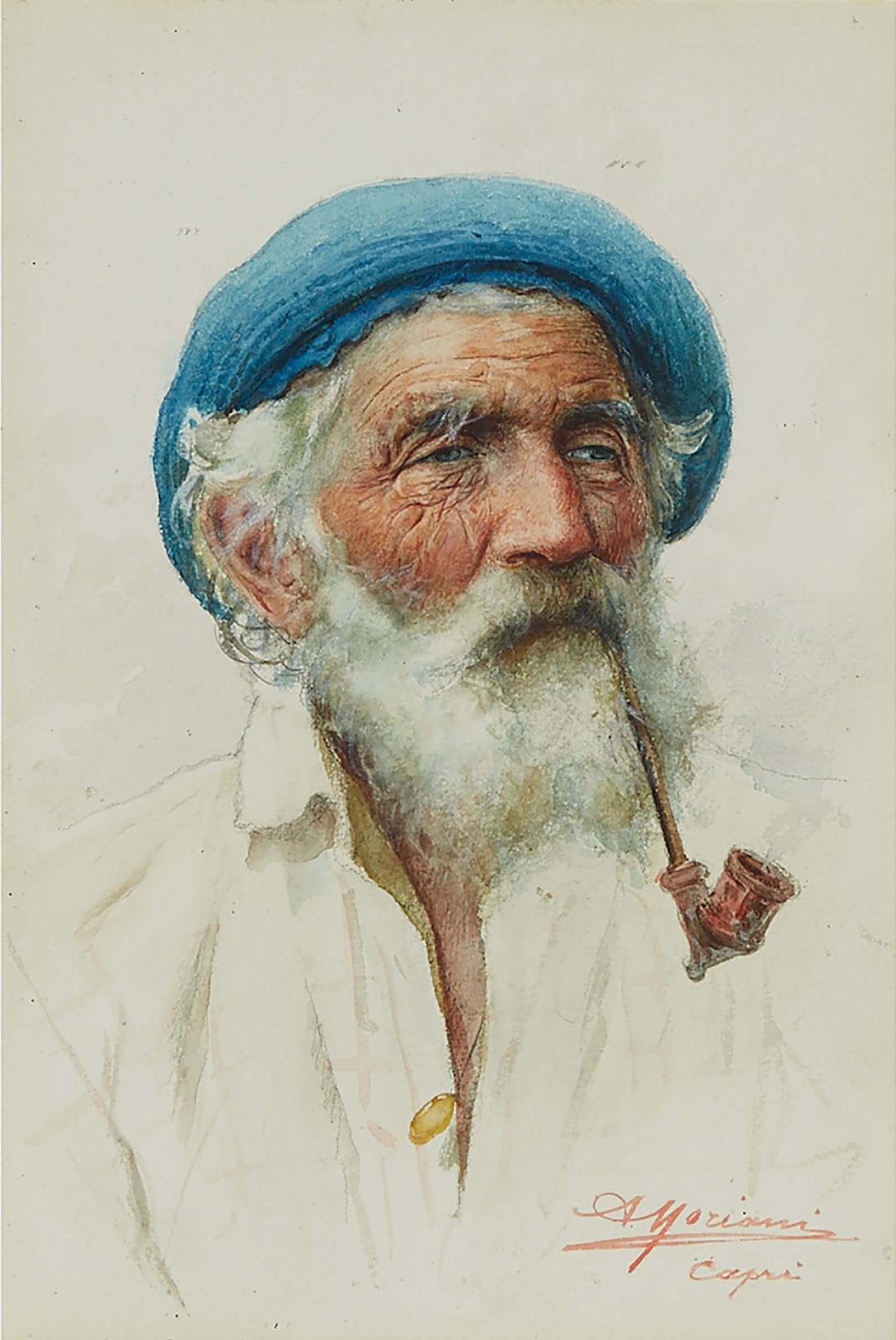 Augusto Moriani - Portraits From Capri (Man With Blue Hat; Man With Red Hat)