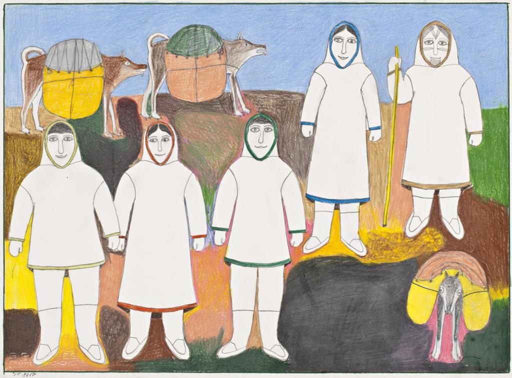 Janet Kigusiuq (1926-2005) - Untitled (People and Dogs Travelling on, the Land), c. 1999