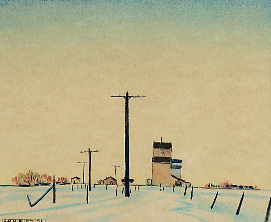 Robert Newton Hurley (1894-1980) - Prairie Landscape With Elevators