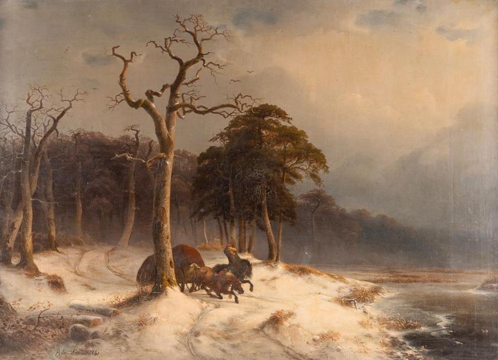 Alexis de Leeuw (1848-1896) - Horse and Cart in Winter Landscape