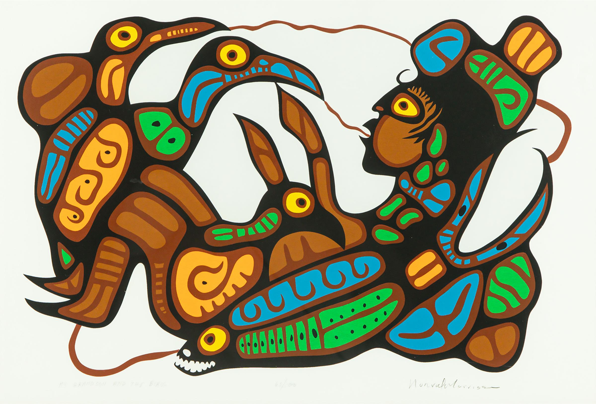 Norval H. Morrisseau (1931-2007) - My Grandson And The Birds