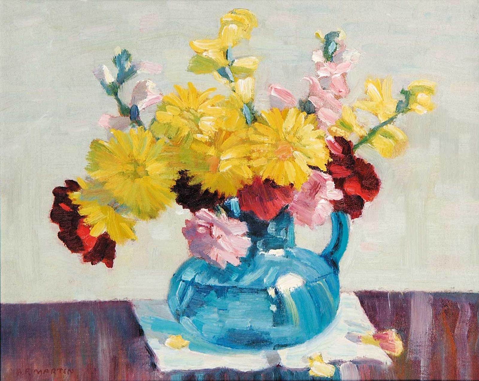 Bernice Fenwick Martin (1902-1999) - Chrysanthemums and Snapdragons in Blue Glass Jug