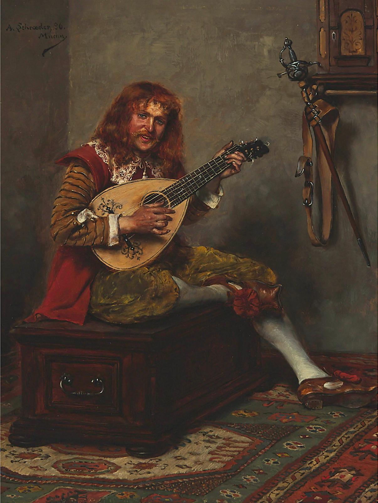 Albert Friedrich Schröder (1854) - Cavalier Playing A Mandolin, 1886
