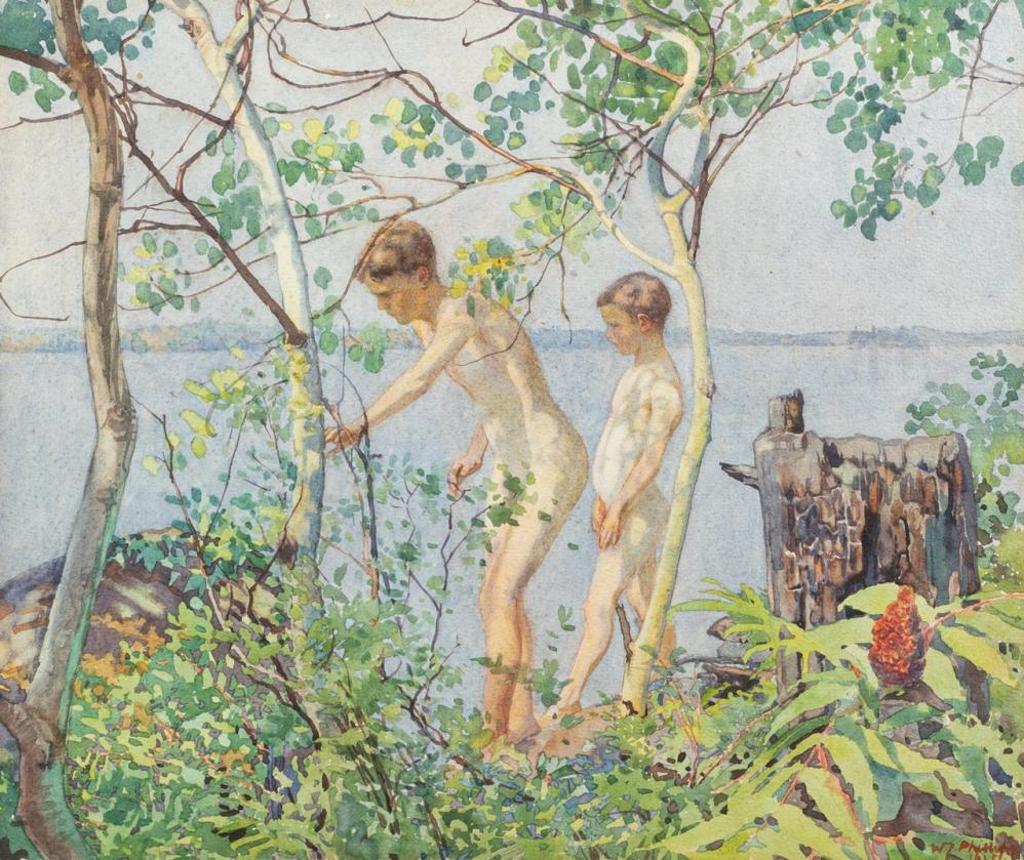 Walter Joseph (W.J.) Phillips (1884-1963) - Untitled - John and Ivan amongst the trees at Lake Muskoka