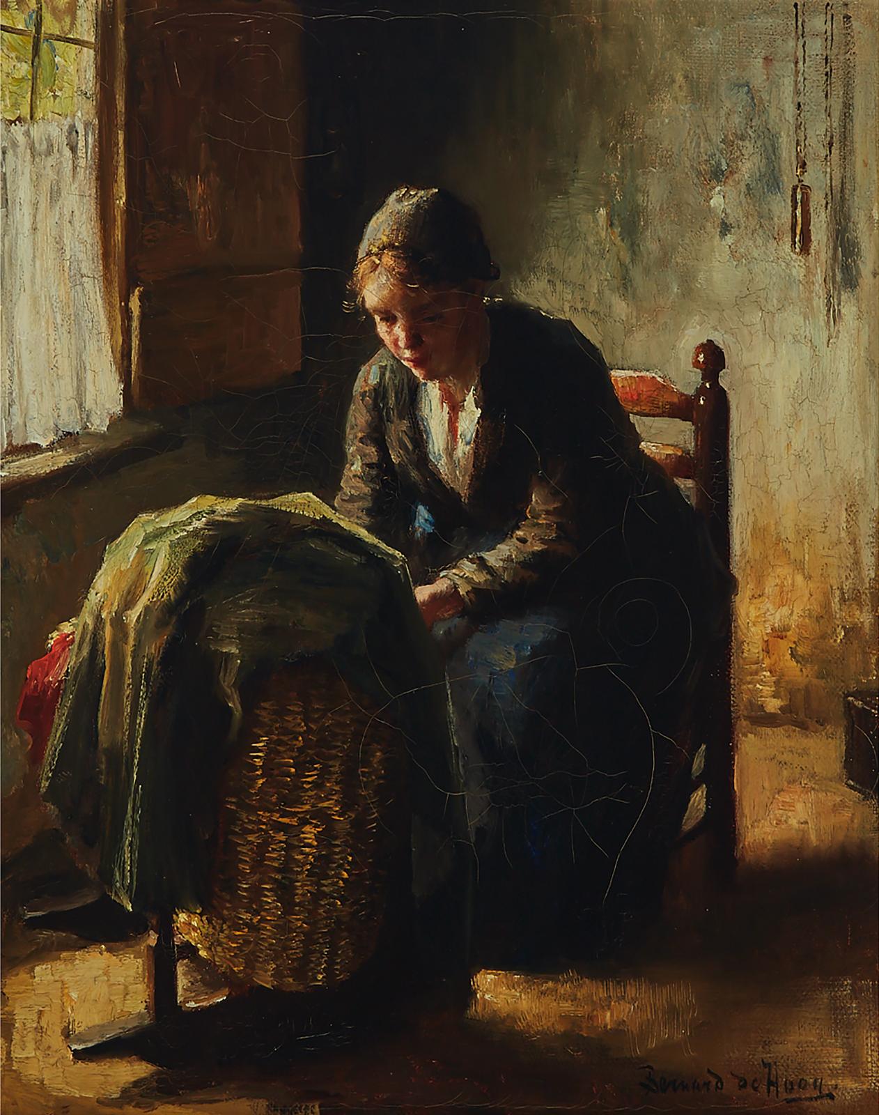 Bernard J. de Hoog (1867-1943) - Tending To The Newborn In An Old Sunlit Kitchen
