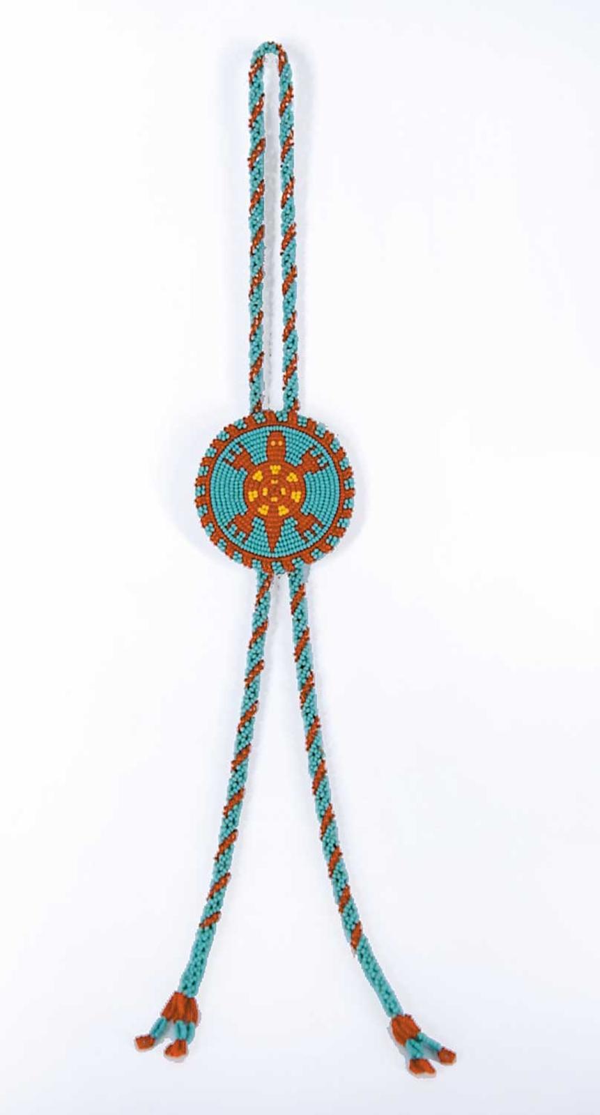Robert Charles Aller (1922-2008) - Untitled - Blue and Red Beaded Necklace with Leather and Bead Bolo