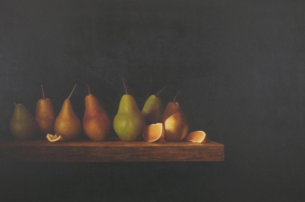 Malcolm Rains (1947) - Still Life With Seven Pears And Orange Slices