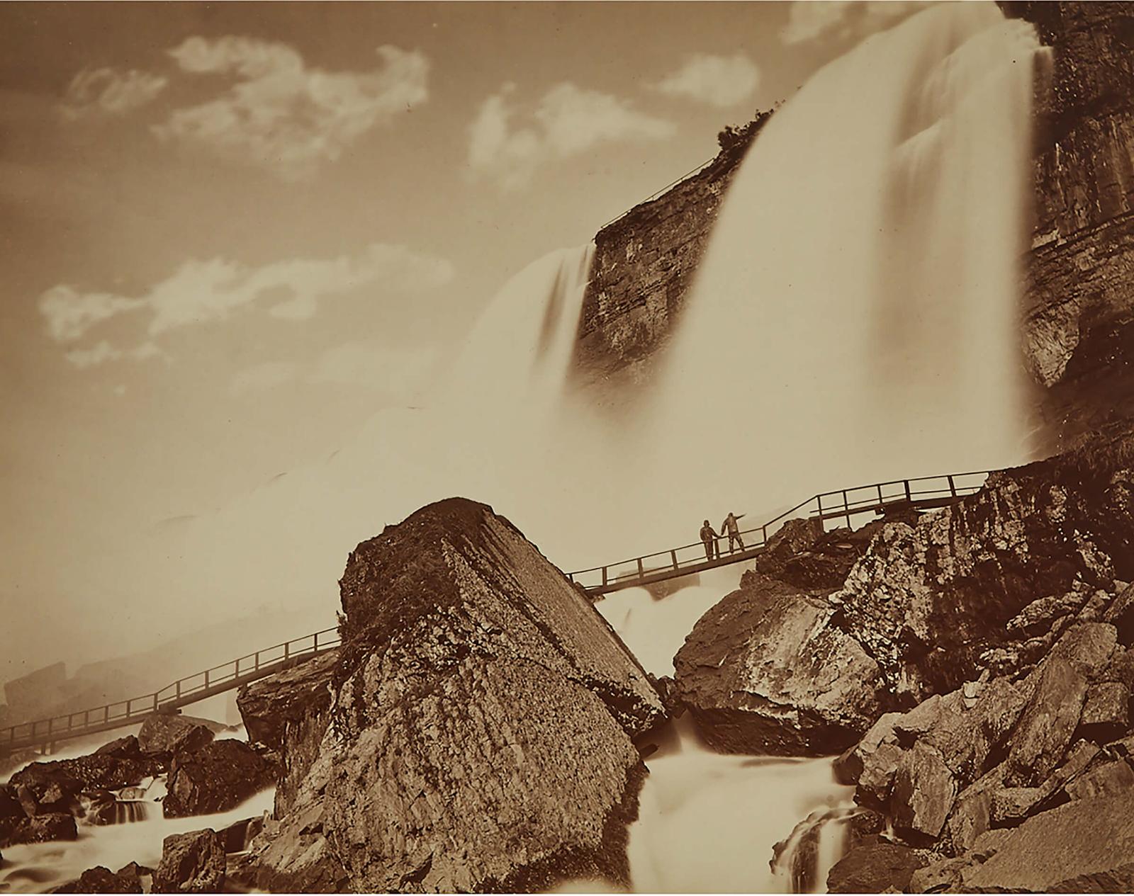 George Barker (1844-1894) - Niagara Falls With Walkway (A View Of Cave Of The Winds With A Walkway In The Foreground, Niagara Falls, New York With Two Men Standing), Circa 1888