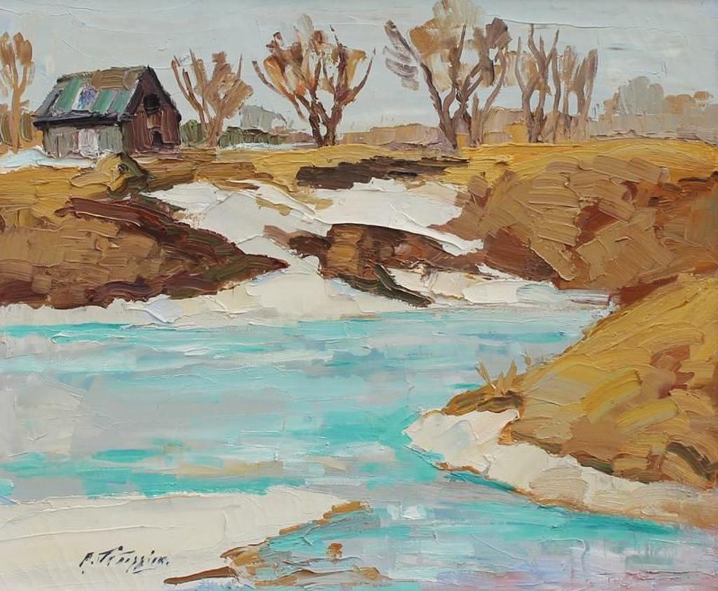 Armand Tatossian (1948-2012) - River Landscape With Cabin, Winter