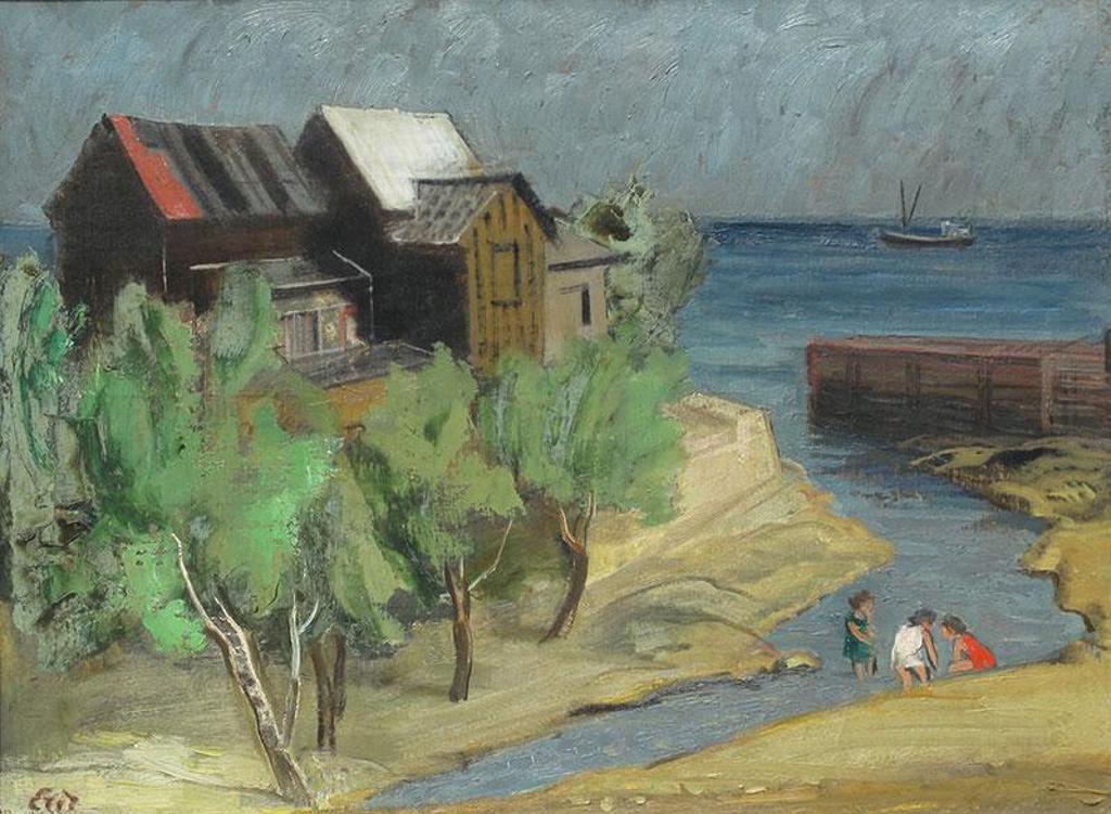 Eric Goldberg (1890-1969) - Village By The Beach