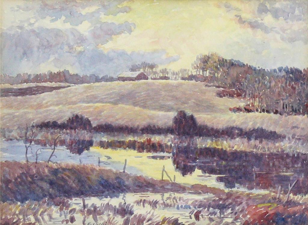 Ernest (Ernie) Luthi (1906-1983) - Hilltop Farm In Fading Light