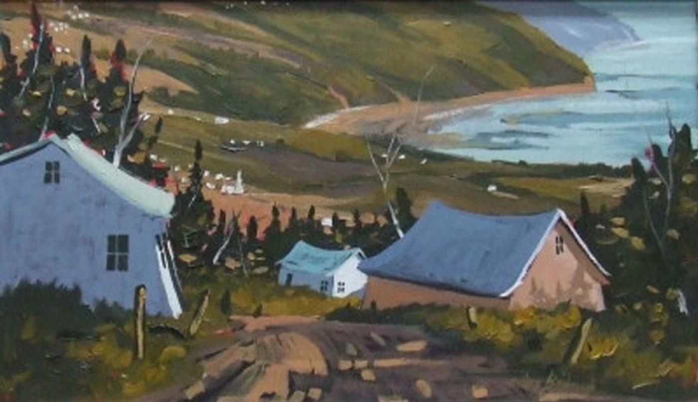 Gilles Bédard (1954) - paysage avec maisons, huile sur toile, signée