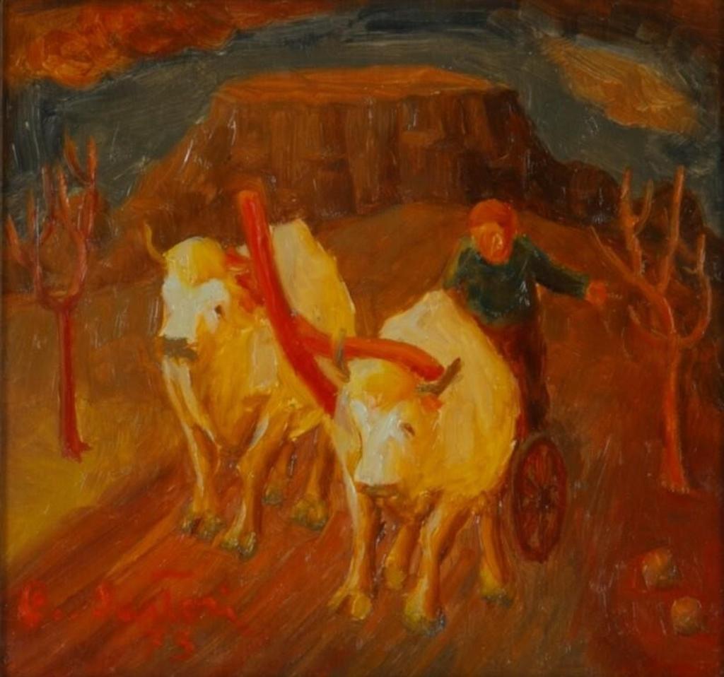 Carlo Sartori (1921-2010) - Farmer with Oxen