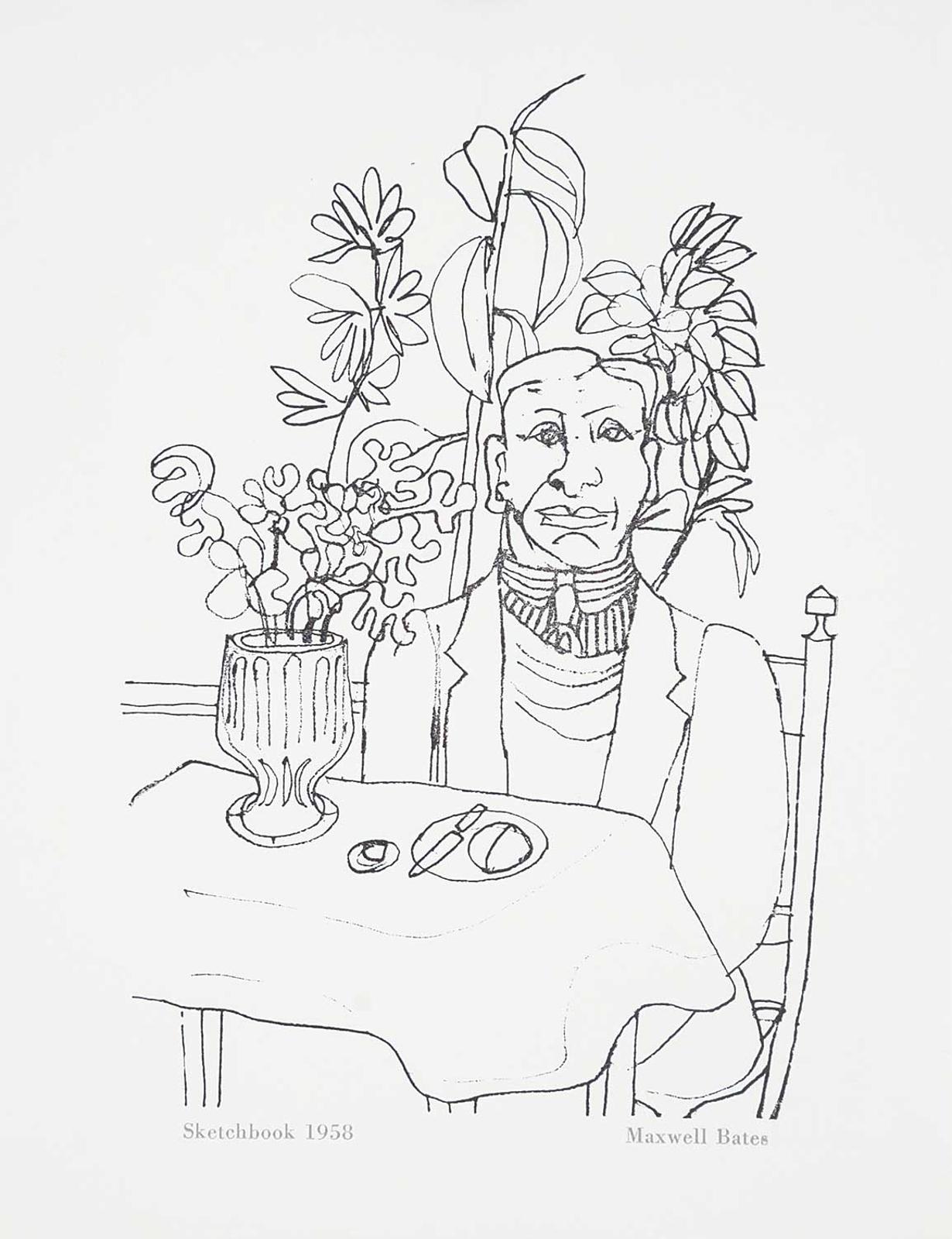 Maxwell Bennett Bates (1906-1980) - Sketchbook 1958 [Man at a Table with Plants]