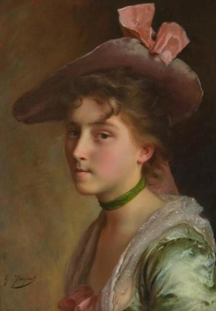 Gustave Jean Jacquet (1846-1909) - Portrait of a Lady in Pink Hat