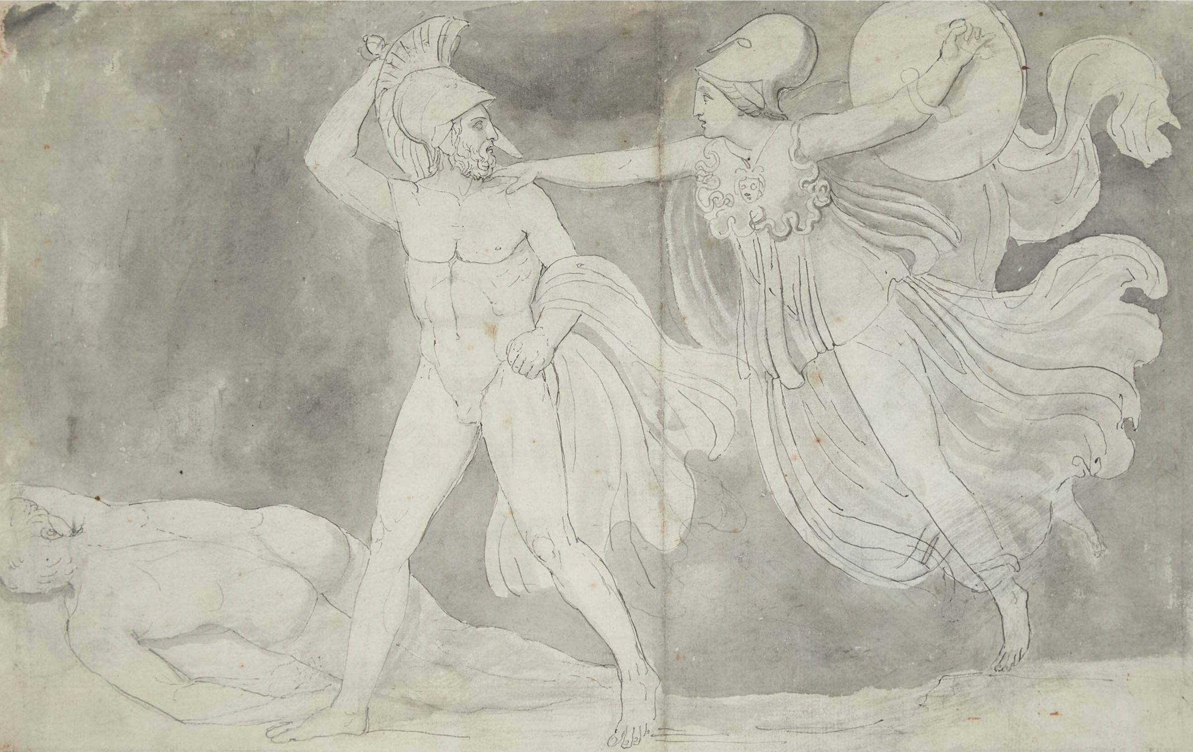 John Flaxman (1755-1826) - Athena Attempts To Prevent Hercules From Murdering Iphtius, Ca. 1790