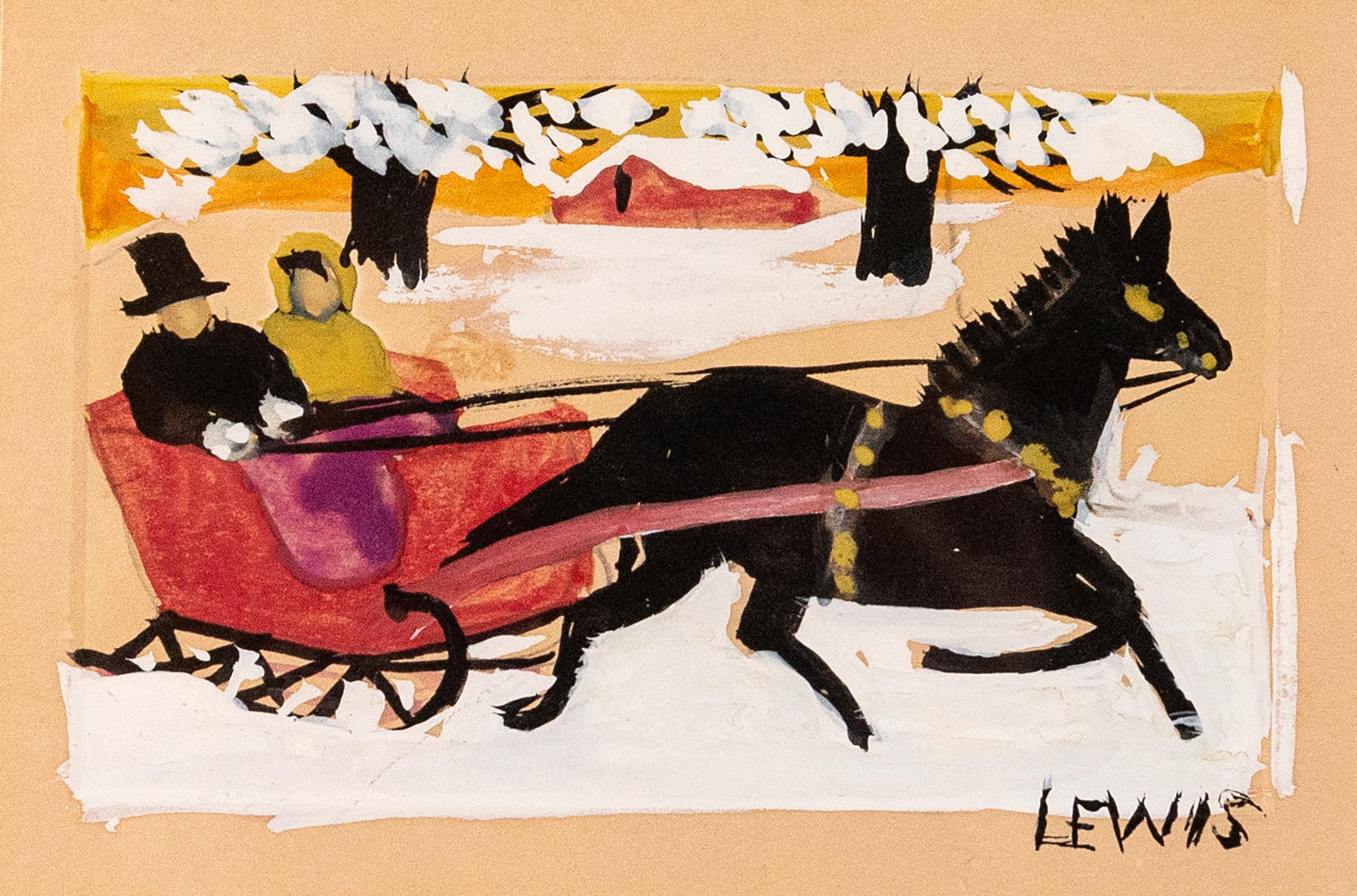 Maud Kathleen Lewis (1903-1970) - Sleigh Christmas Card, c. 1950-59