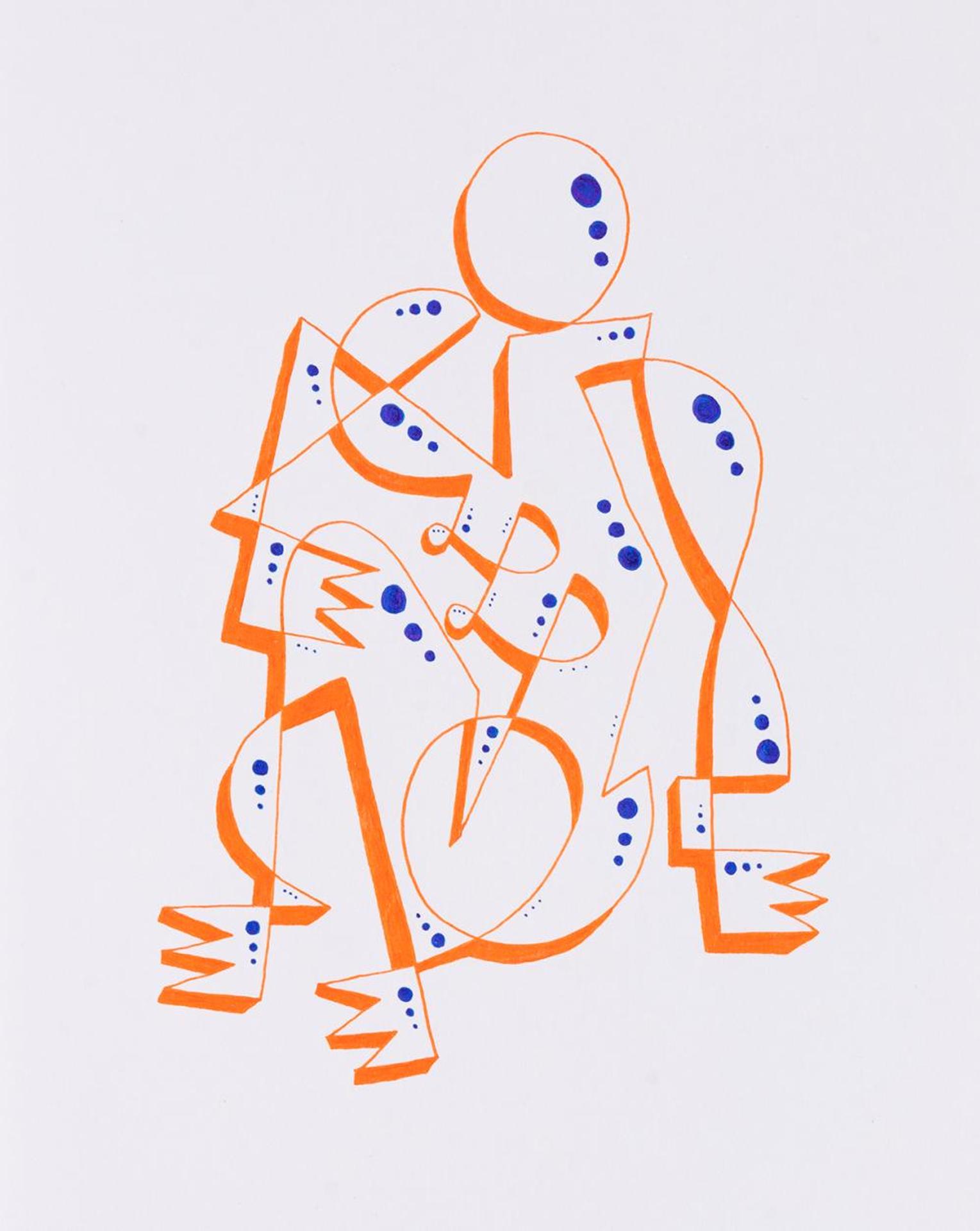 Chad Coombs (1982) - A Single Line - Orange Ink Seated Nude