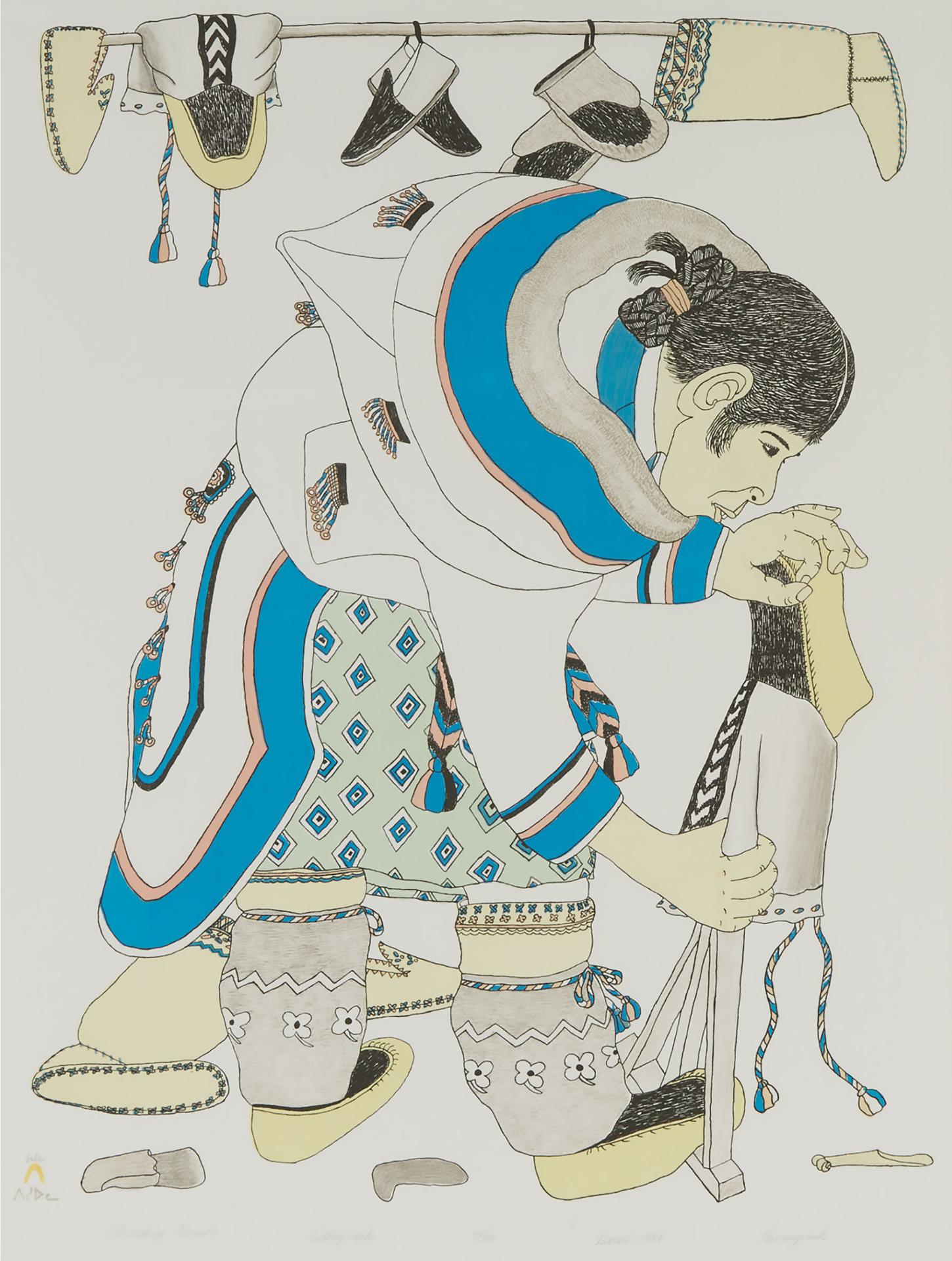 Kananginak Pootoogook (1935-2010) - Stretching Kamiks