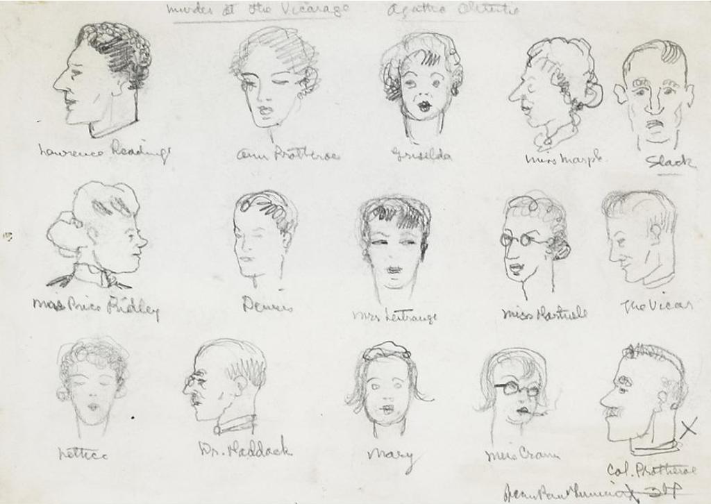 Jean Paul Lemieux (1904-1990) - Character Portrait Studies For “Murder At The Vicarage” By Agatha Christie