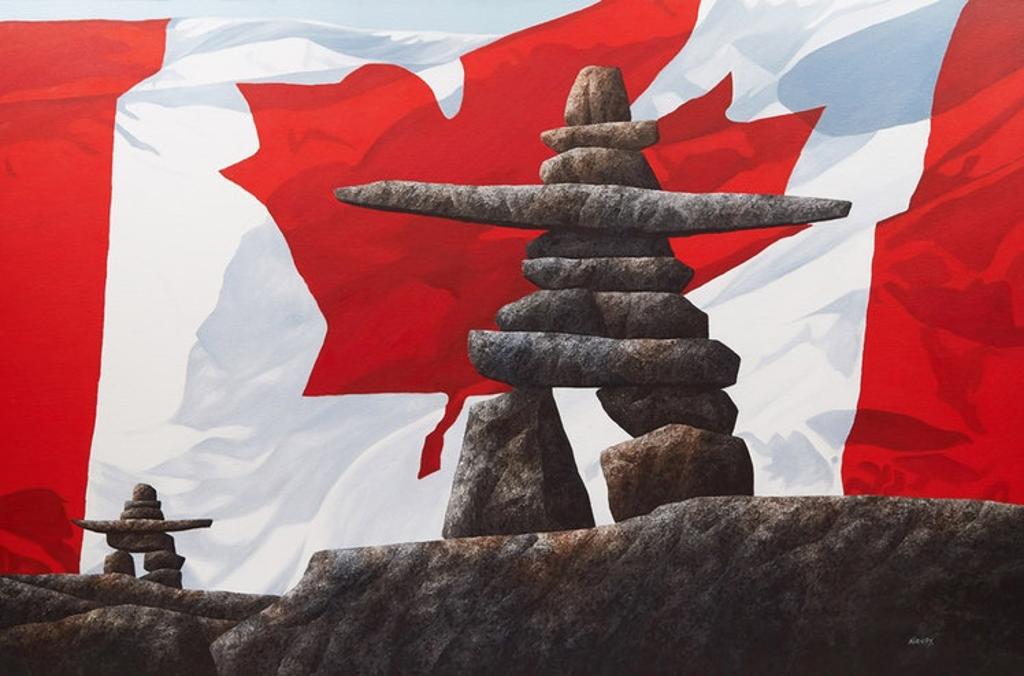 Ken Kirkby (1940-2023) - Inukshuk with Canadian Flag