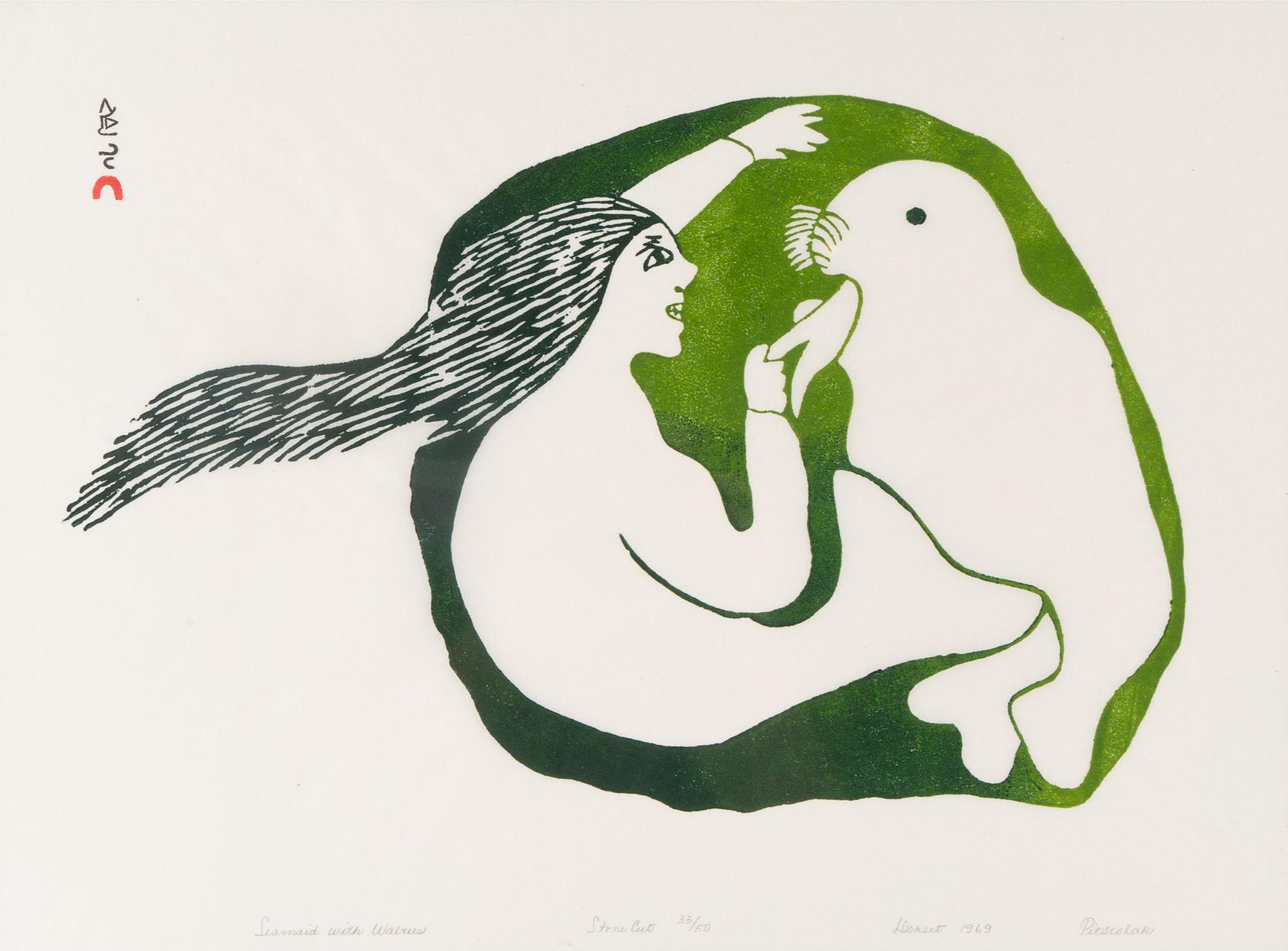 Pitseolak Ashoona (1904-1983) - Seamaid With Walrus