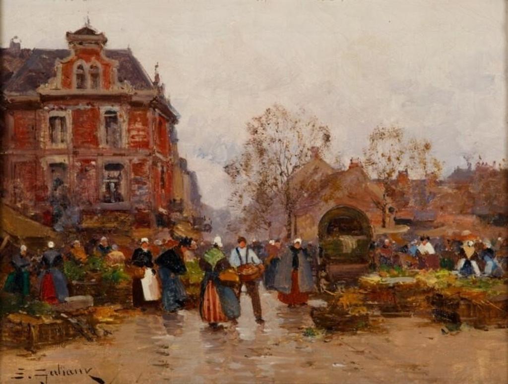 Eugene Galien-Laloue (1854-1941) - Market Scene in Normandy, c. 1905