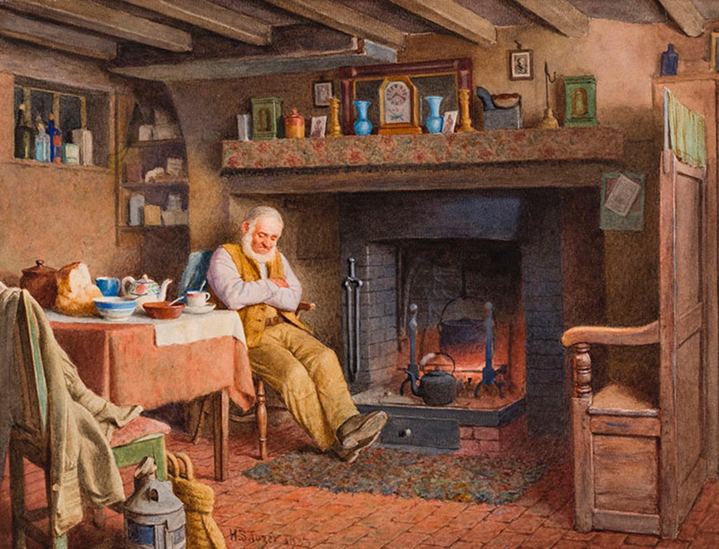 Henry Edward Spernon Tozer (1864-1938) - Untitled (Sleeping by the Fire)