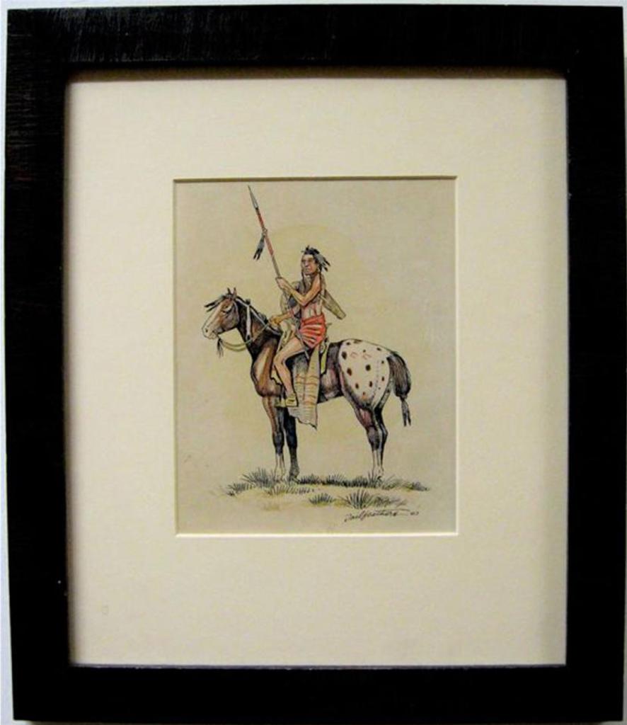 Gerald T. Tailfeathers (1925-1975) - Untitled (Indian Brave On Horseback)