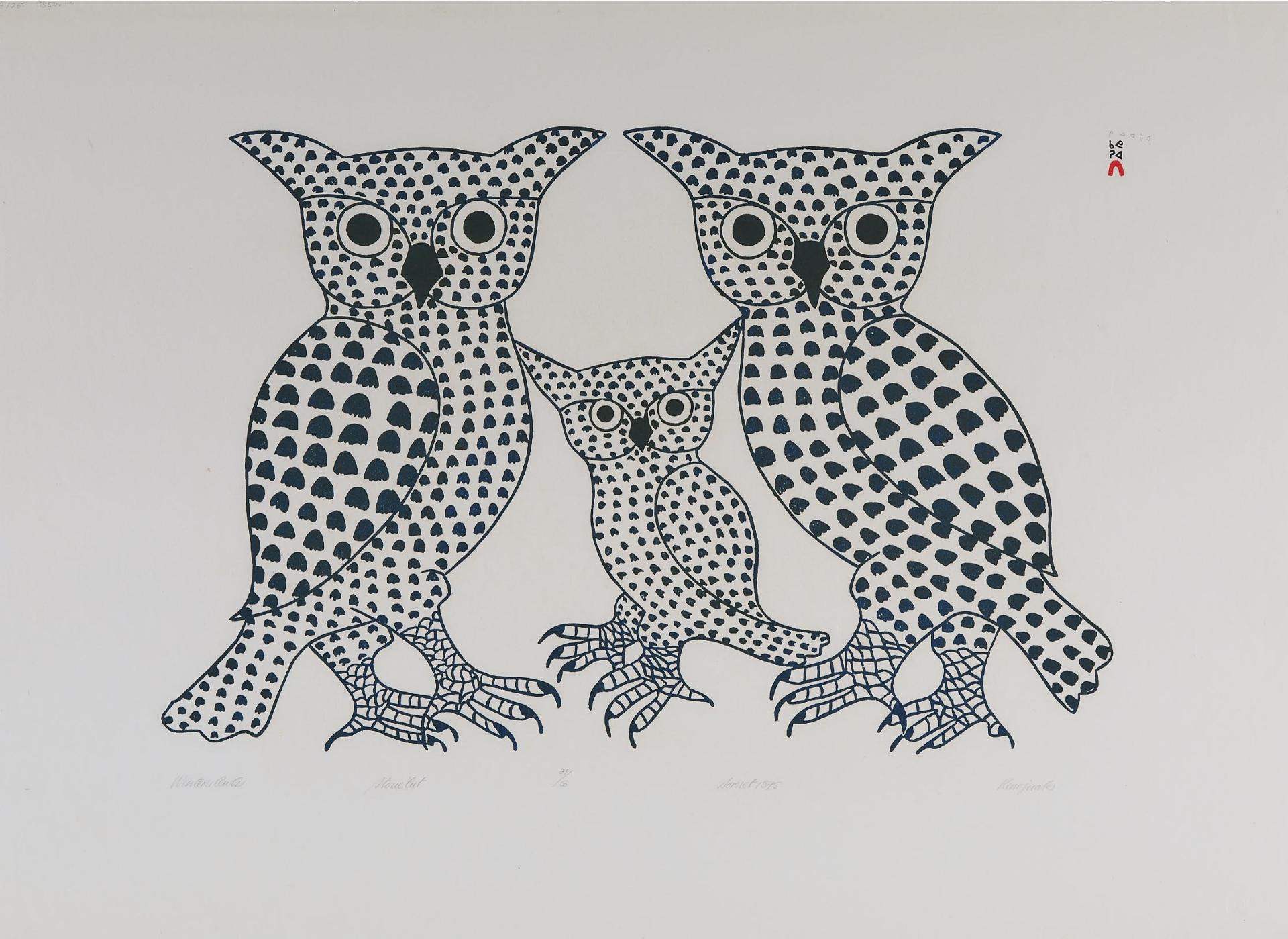 Kenojuak Ashevak (1927-2013) - Winter Owls, 1975