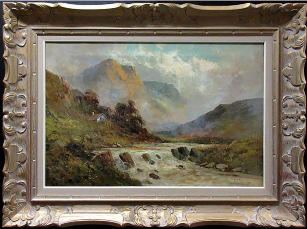 F.J. Jamieson - Highland River Scene With Cottage
