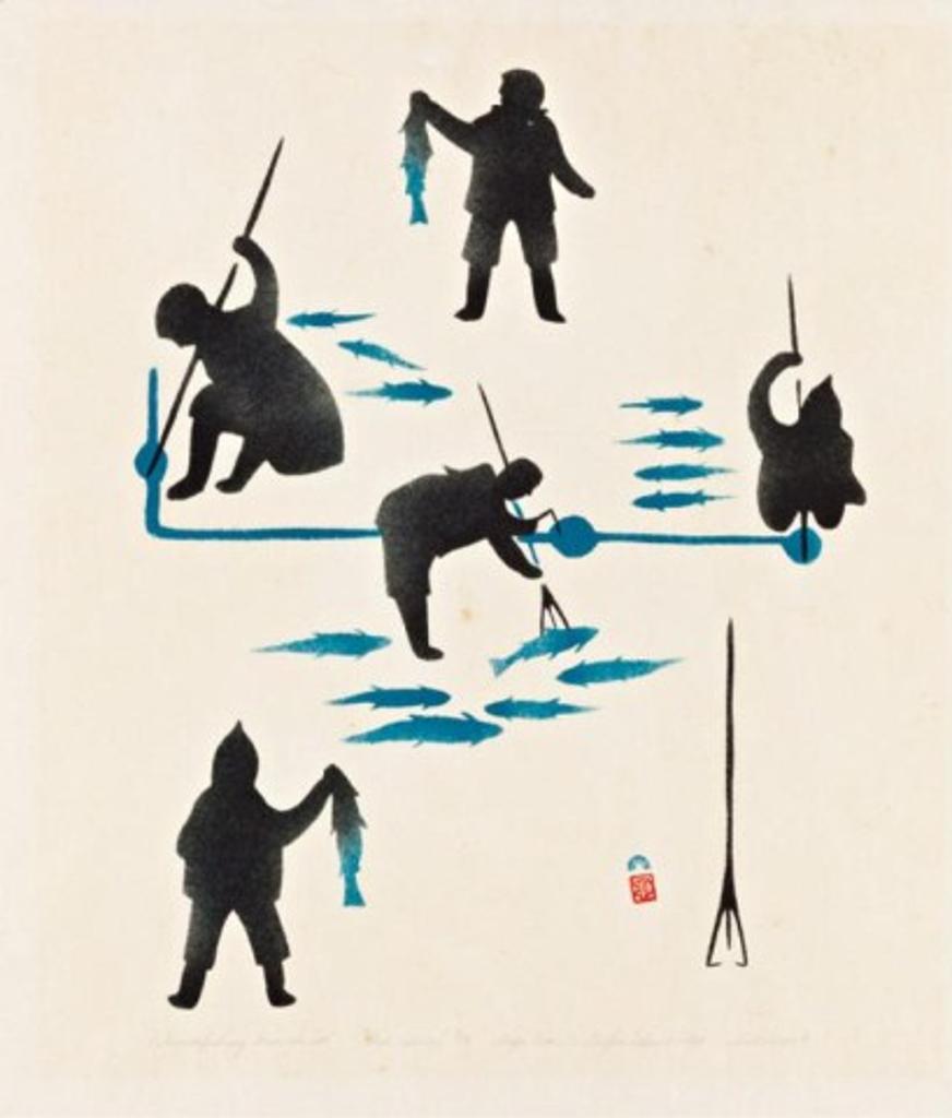 Niviaqsi (1908-1959) - Eskimos Fishing Through Ice, 1959 #17, stencil, 30/8 [sic],