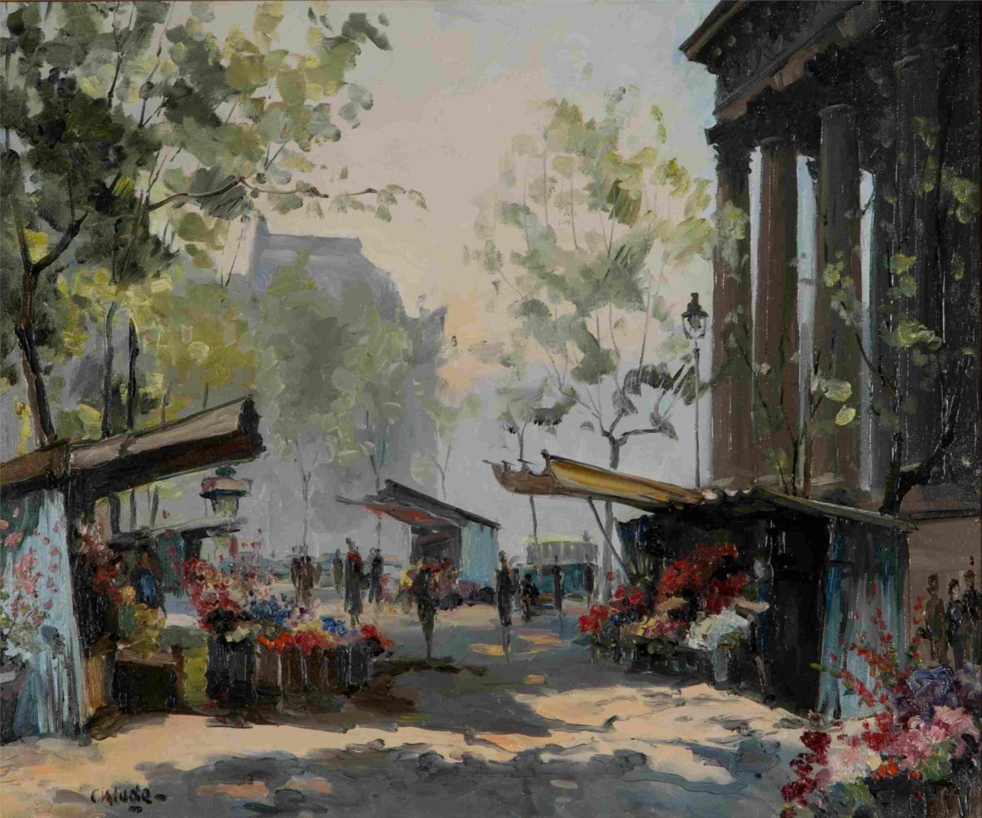 Constantin Kluge (1912-2003) - Flower Market Near Madelaine