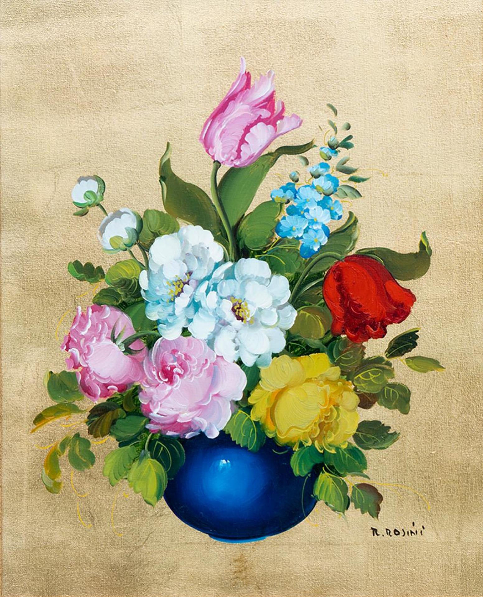 R. Rosini (1924) - eUntitled - Flowers in a Blue Vaseâ