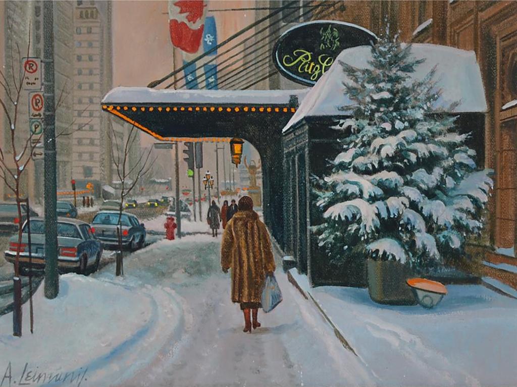 Andris Leimanis (1938) - Evening - A Romantic View Of Ritz Carlton Hotel On Sherbrooke St. W.