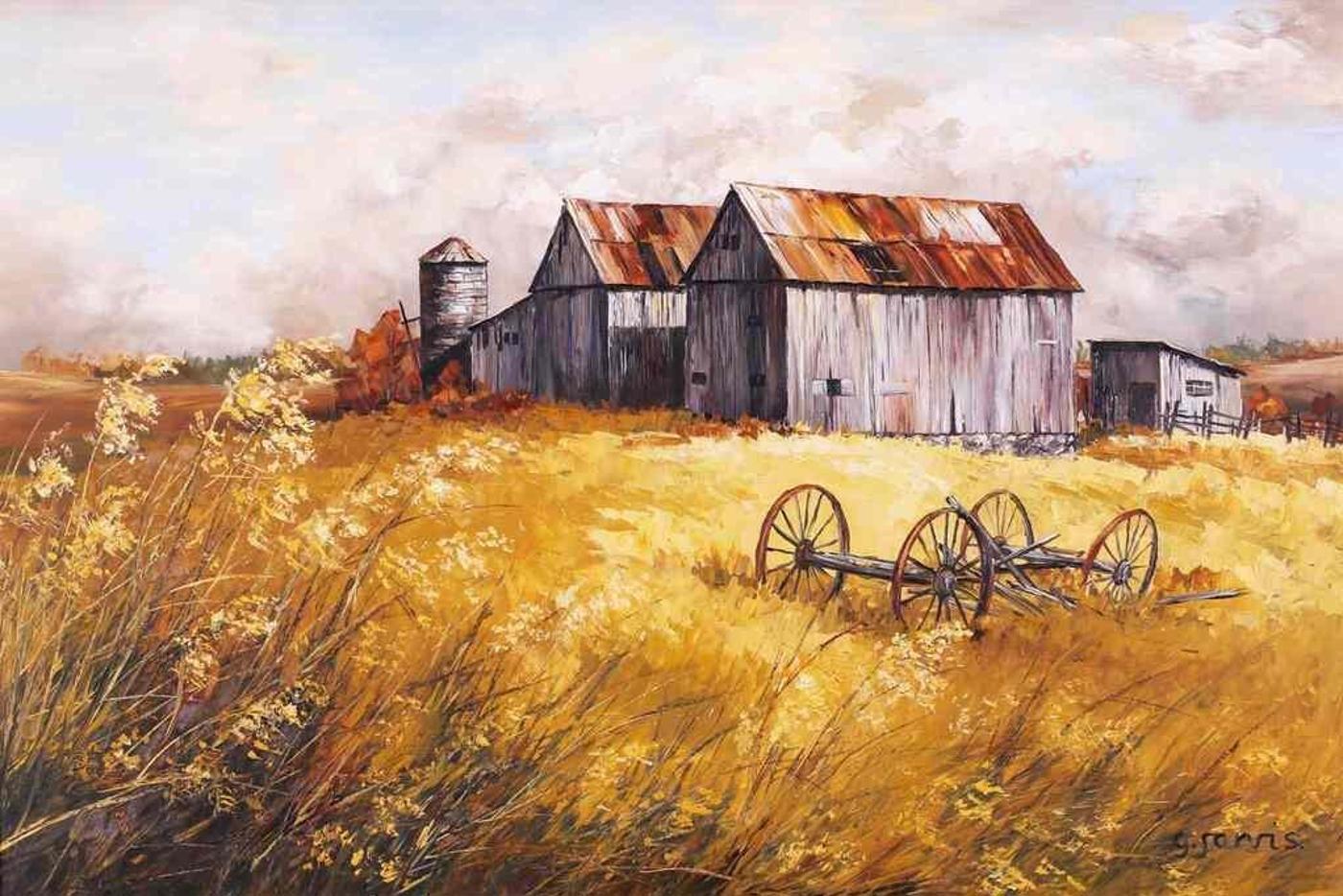 Georgia Jarvis (1944-1990) - Barns And Oat Field