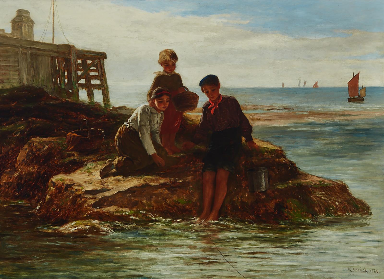 Robert Carrick - Children At The Seashore Fishing, 1888