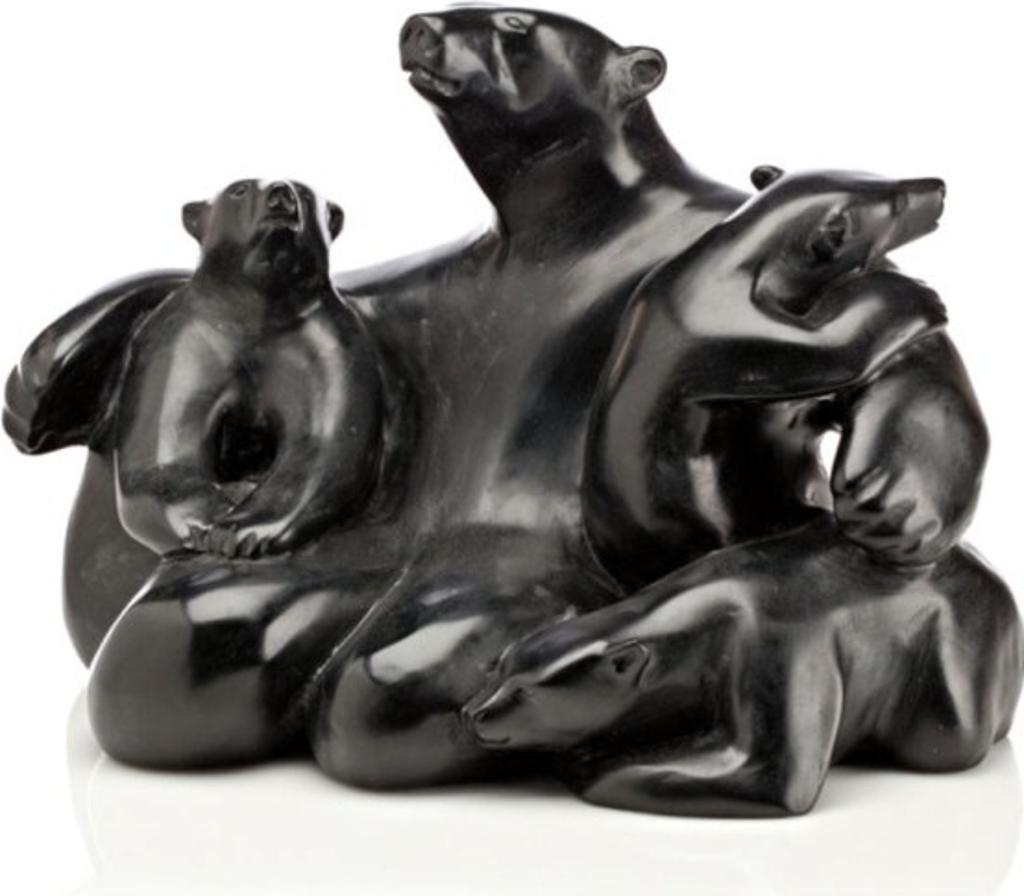 Bill Nasogaluak (1953) - Tuktoyaktuk/Toronto, Mother Bear and Cubs, 2007, Black stone