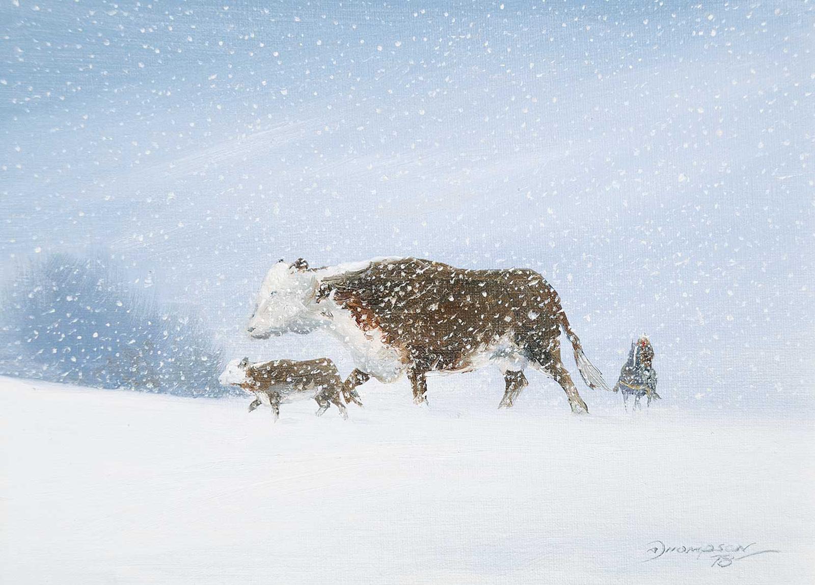 Allan Robert Thompson (1949) - Untitled - Herding Cattle in the Blizzard